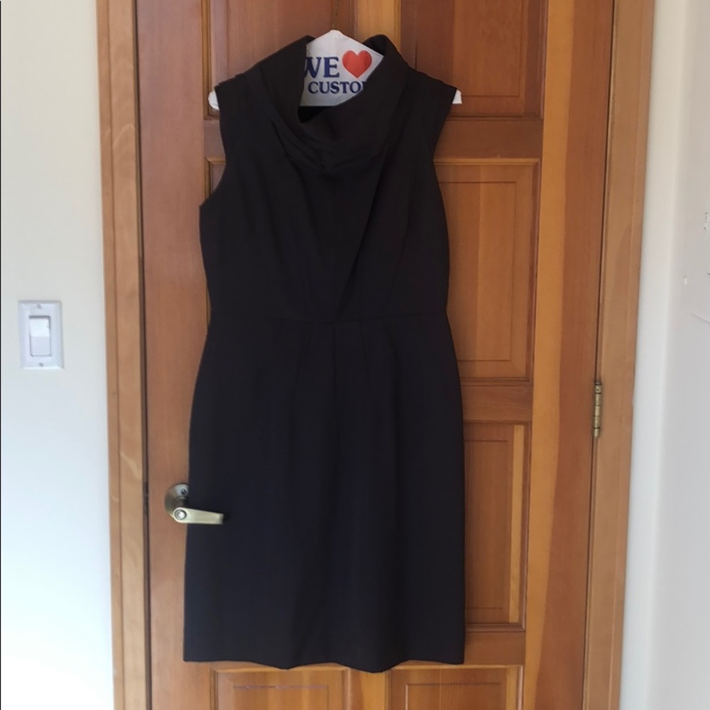 Sateen cocktail dress with structure cowl collar